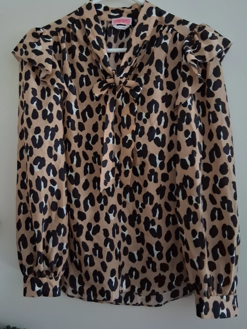 kate spade Leopard Print Tie-Neck Blouse in Tan and Black